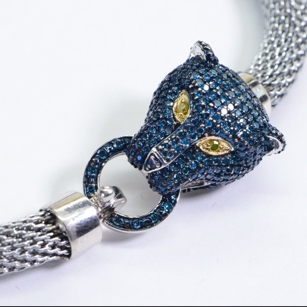 Panther Head Mesh Diamond Bracelet 🐆 💙💛